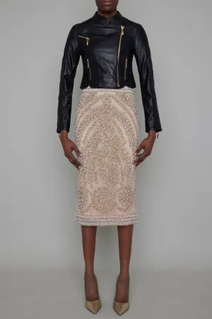 CHELSEA HAND BEADED PENCIL SKIRT