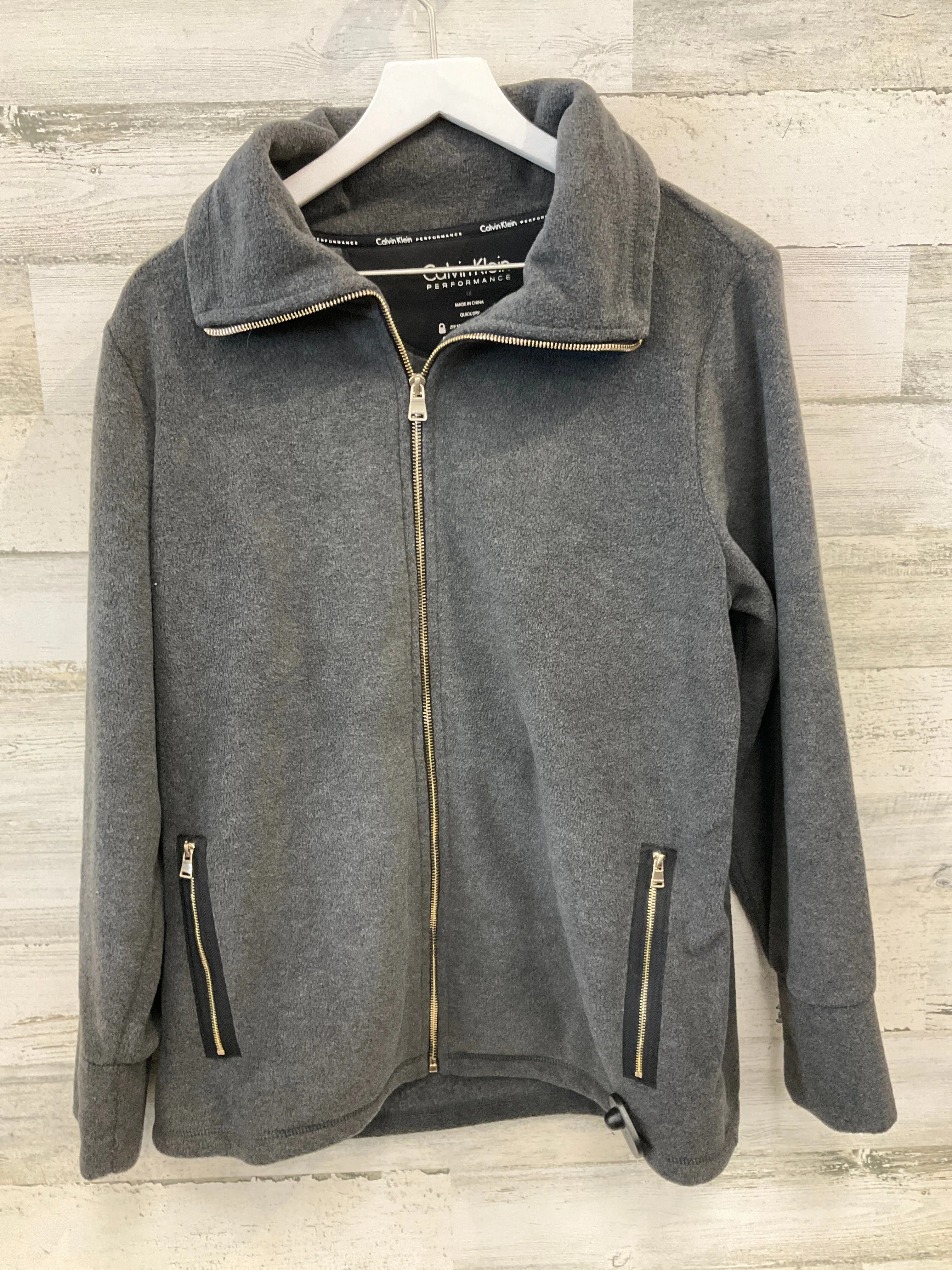Jacket Fleece By Calvin Klein In Grey, Size: 1x