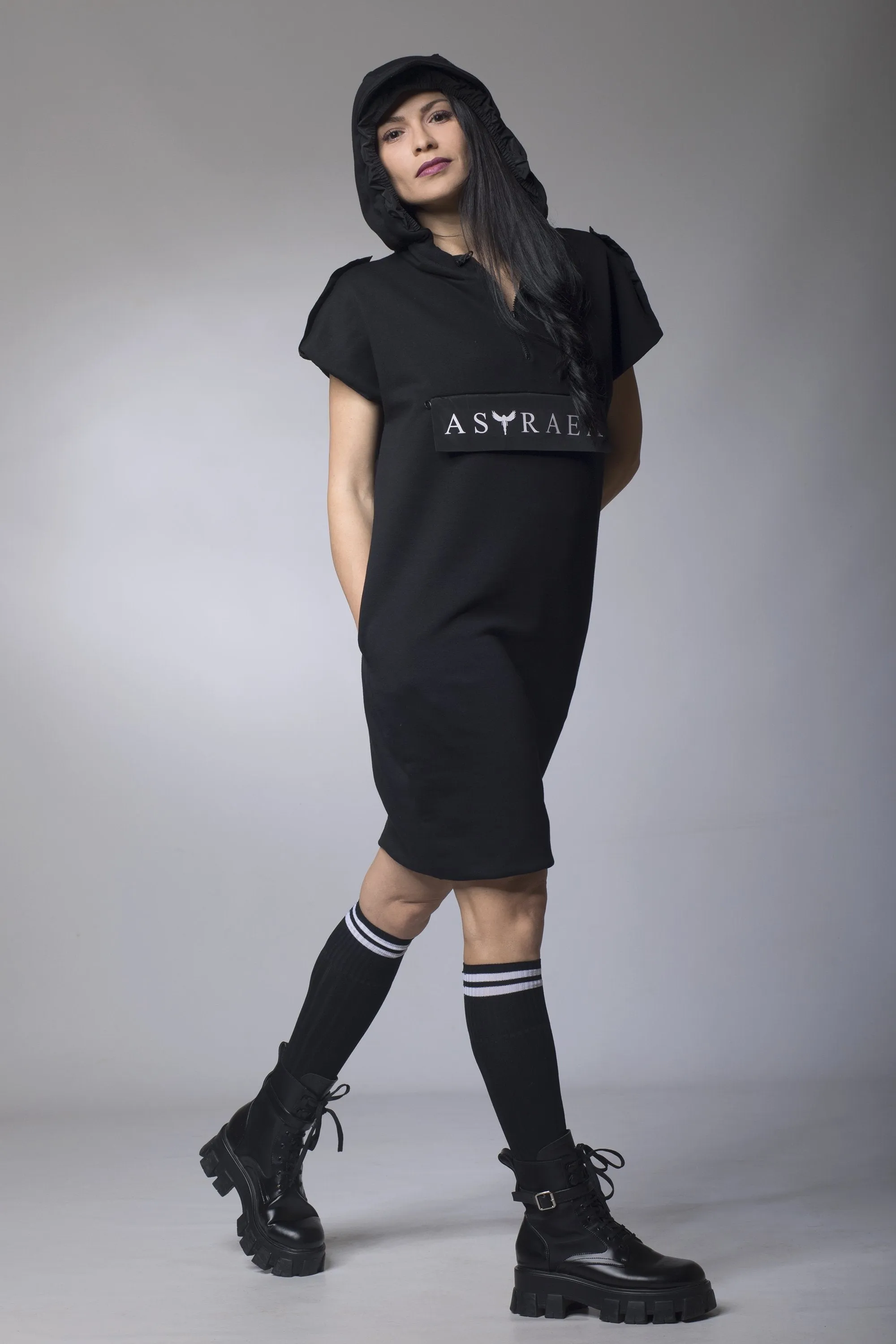 Knee Length Dress with Hood