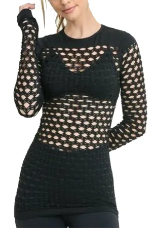 Womens Long Fishnet Tunic Trendy Top